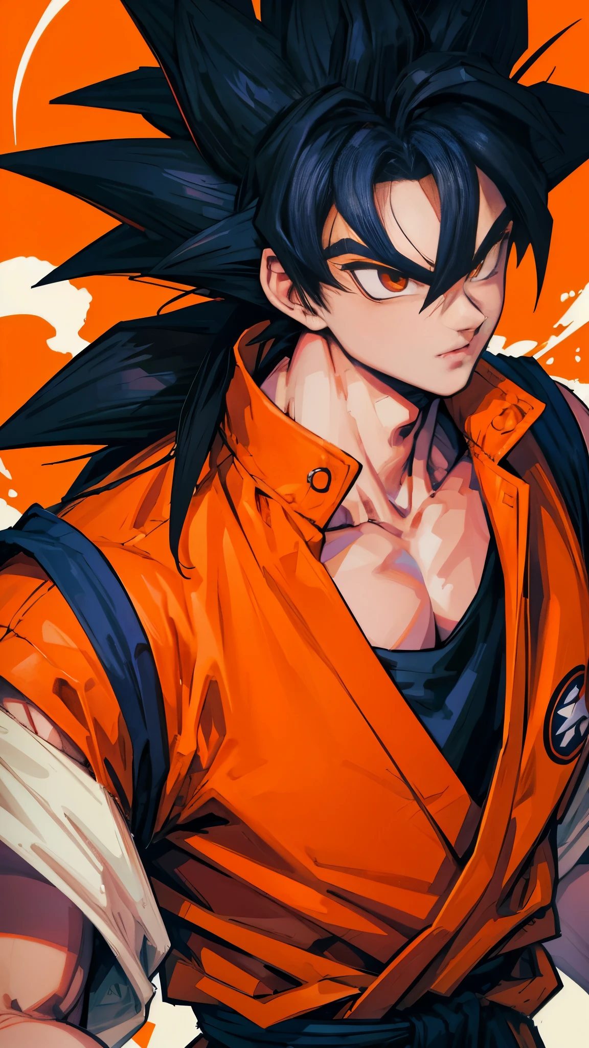 (masterpiece), best quality, ultra-detailed, Goku from Dragon Ball Z with spiky black hair, wearing orange clothes, Retro style.super saiyan 4.