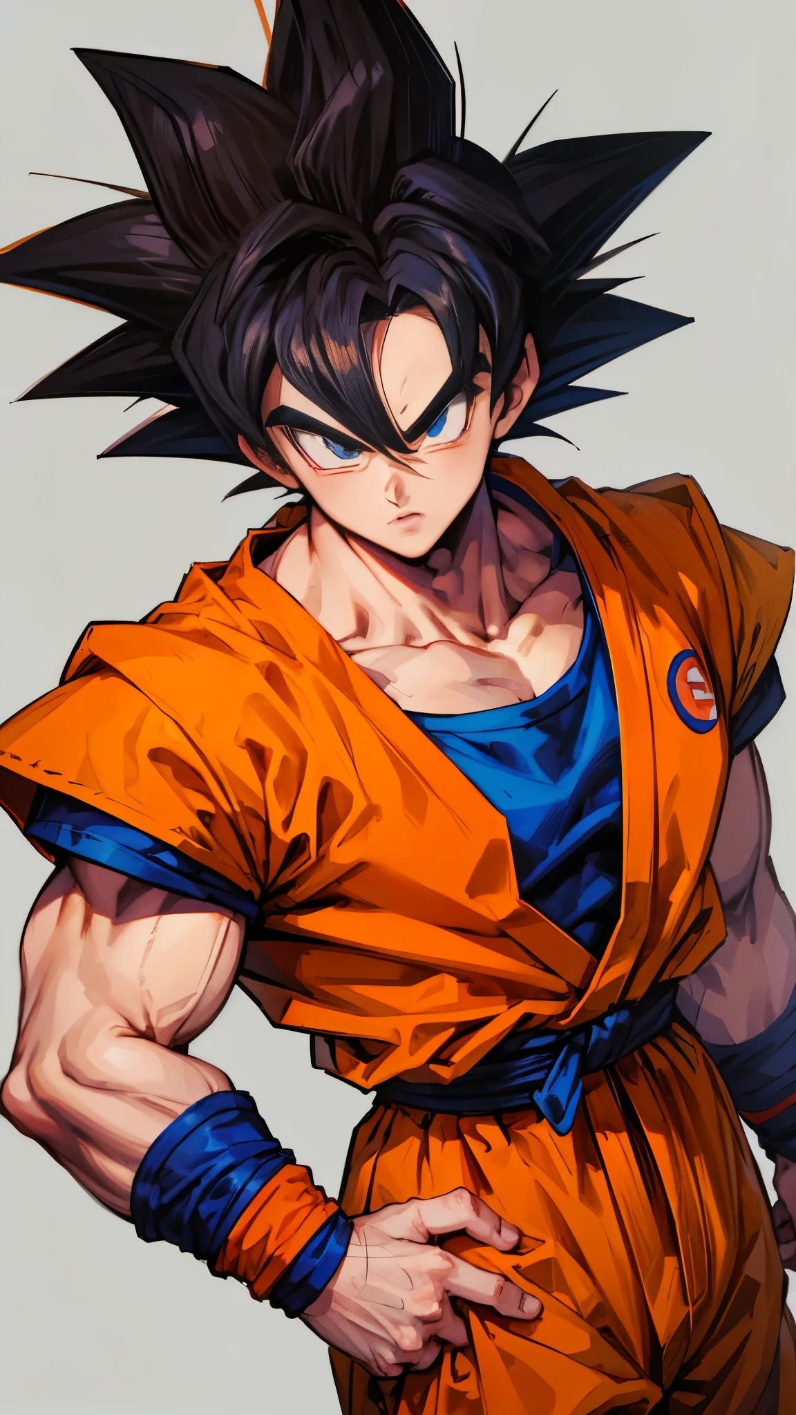 (masterpiece), best quality, ultra-detailed, Goku from Dragon Ball Z with spiky black hair, wearing orange clothes, Retro style.