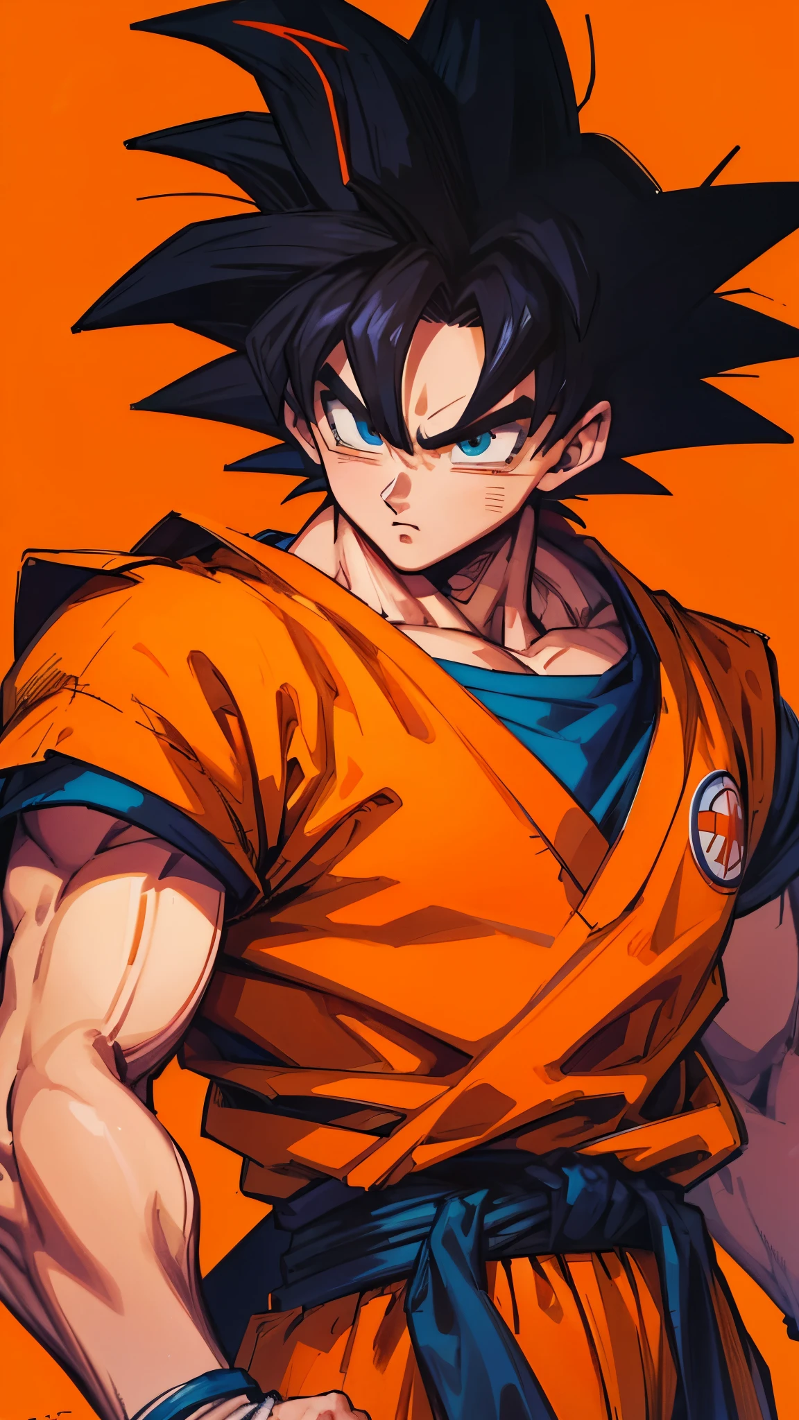 (masterpiece), best quality, ultra-detailed, Goku from Dragon Ball Z with spiky black hair, wearing orange clothes, Retro style.super saiyan.