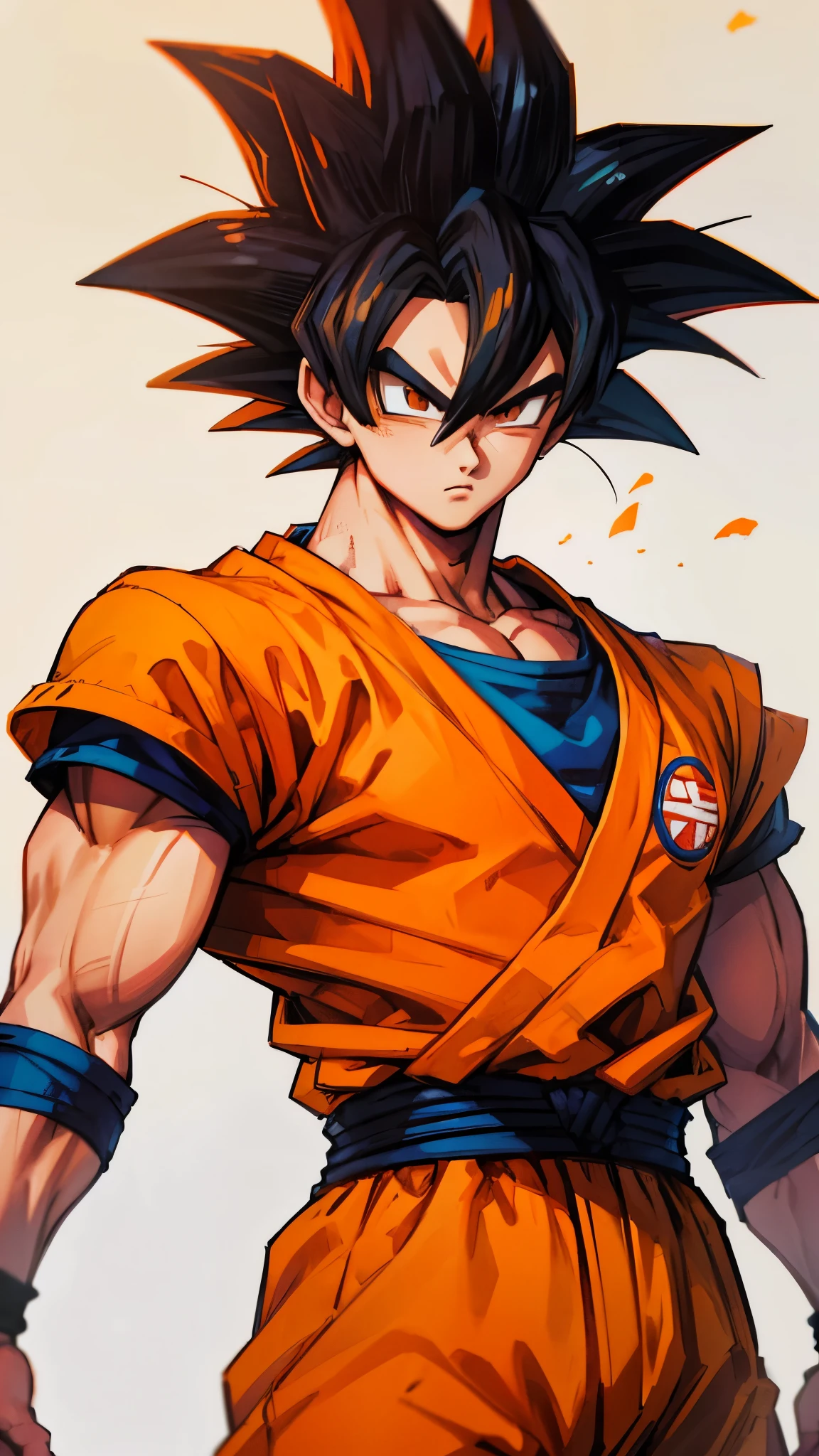(masterpiece), best quality, ultra-detailed, Goku from Dragon Ball Z with spiky black hair, wearing orange clothes, Retro style.super saiyan.