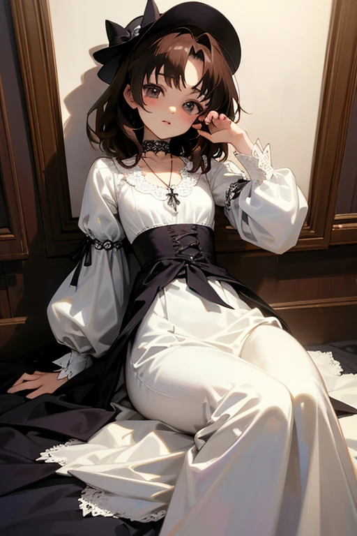 Highest image quality、highest quality、最高masterpiece、masterpiece、Akina Nakamori、White lace dress、13 years old、Beautiful woman、sexy、White cross necklace on chest、gothic style、miniature small hat、Sharp and cute、Beautiful woman、Upper grade、sexyポーズ、
