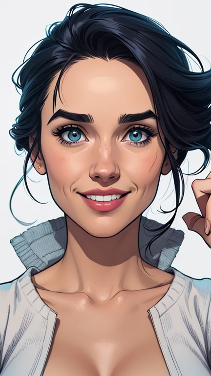 estilo de desenho animado:1.2), Jennifer Connelly sorrindo mostrando os dentes Imagem de desenho animado de uma mulher , roupas sensuais , garota super fofa, authoritarian would be facial expressioncartoon style illustration, estilo de arte dos desenhos animados, estilo de arte dos desenhos animados, digital illustration style, design de personagens altamente detalhado, arte digital detalhada fofa, City fan art, design de personagem retrato, beautiful digital illustration, retrato de alta qualidade, arte em quadrinhos, retrato do design do personagem, white background Buso without clothes and medium breasts, beautiful and symmetrical body curves
