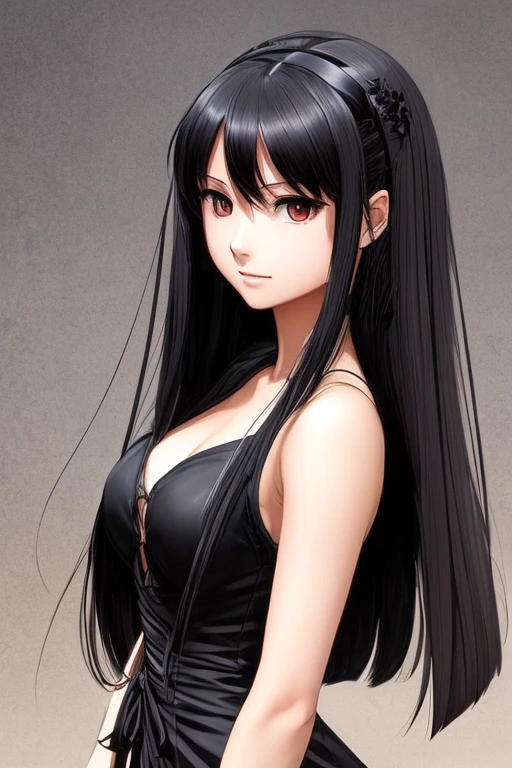 fantasy style waist shot portrait of Tohsaka Rin from Fate/Stay Night, highly detailed, 1girl, (((long black straight hair,)), sexy skimpy black dress, photorealism, digital painting, artstation, concept art, sharp focus, illustration, best quality, 4k, art by artgerm and greg rutkowski and alphonse mucha