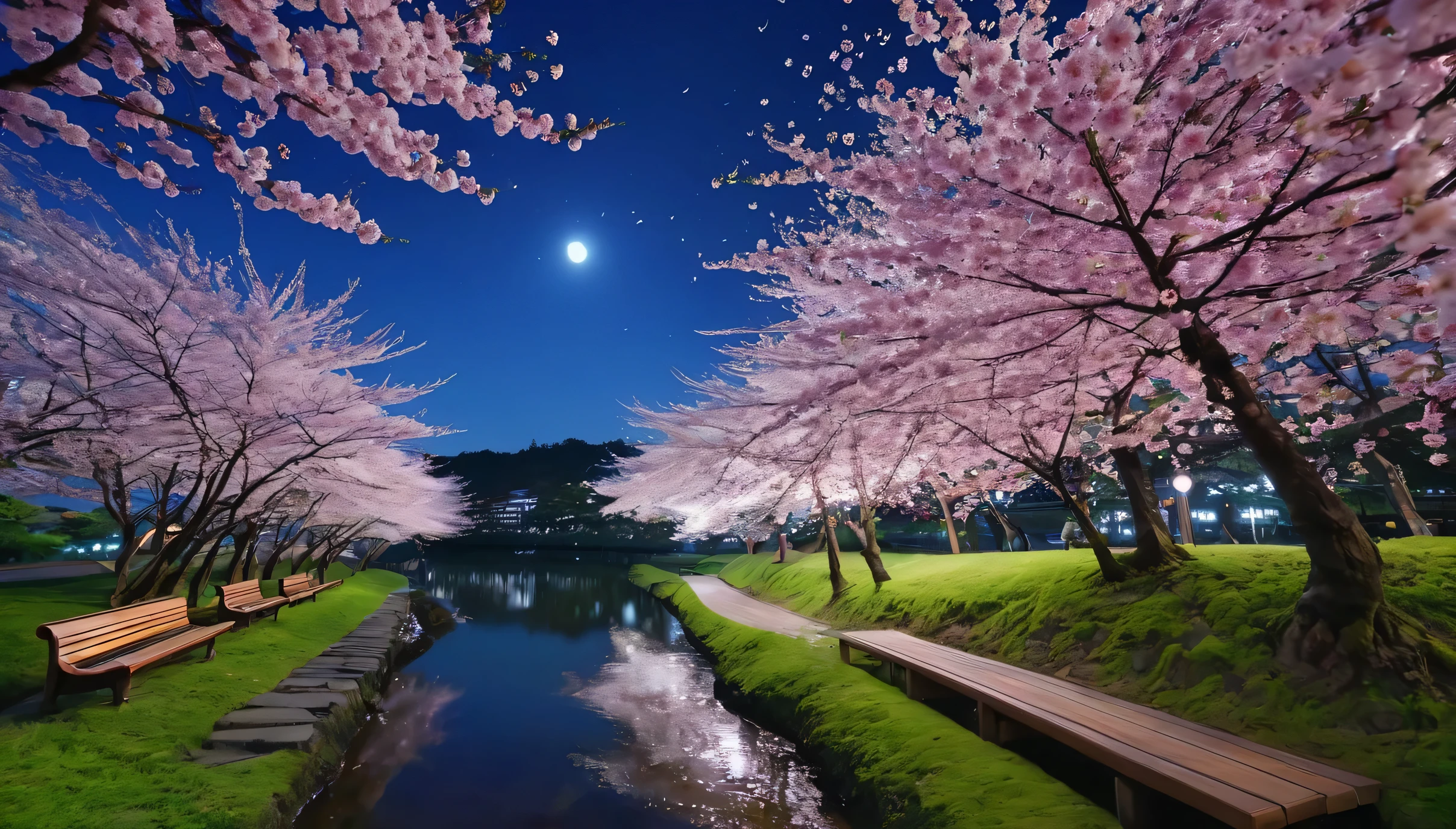 highest quality,silence,masterpiece,fine details,Lonely night landscape,star,moon,Petals,Trees along a river in a park with benches with petals scattered by the wind々is blooming, cherry blossomsの花 trees, cherry blossomsの木, lush cherry blossomsの木, japanese nature, sakura season, cherry blossoms, cherry blossomsの花s, cherry blossomsの花 forest, cherry blossomsの木,, cherry blossomsの花, sakura bloomimg, cherry blossomsの木, giant cherry blossoms, cherry blossomsの花 tree, purple flower tree, cherry blossomsの花 falling