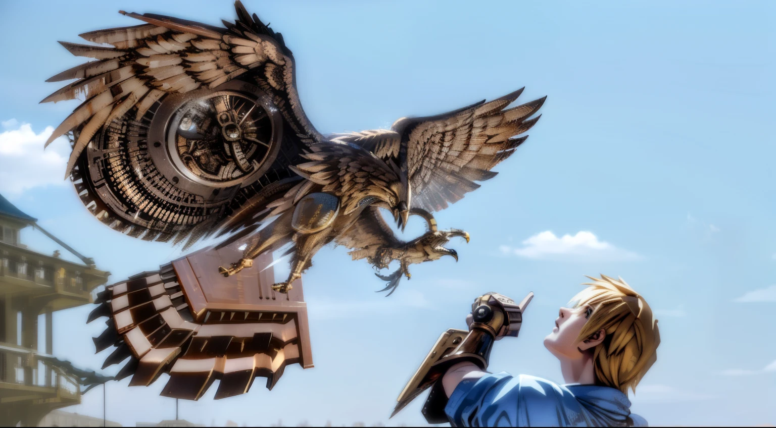 Steampunk，Mechanical wooden eagle,  amazing shot, nice shot, Flying,