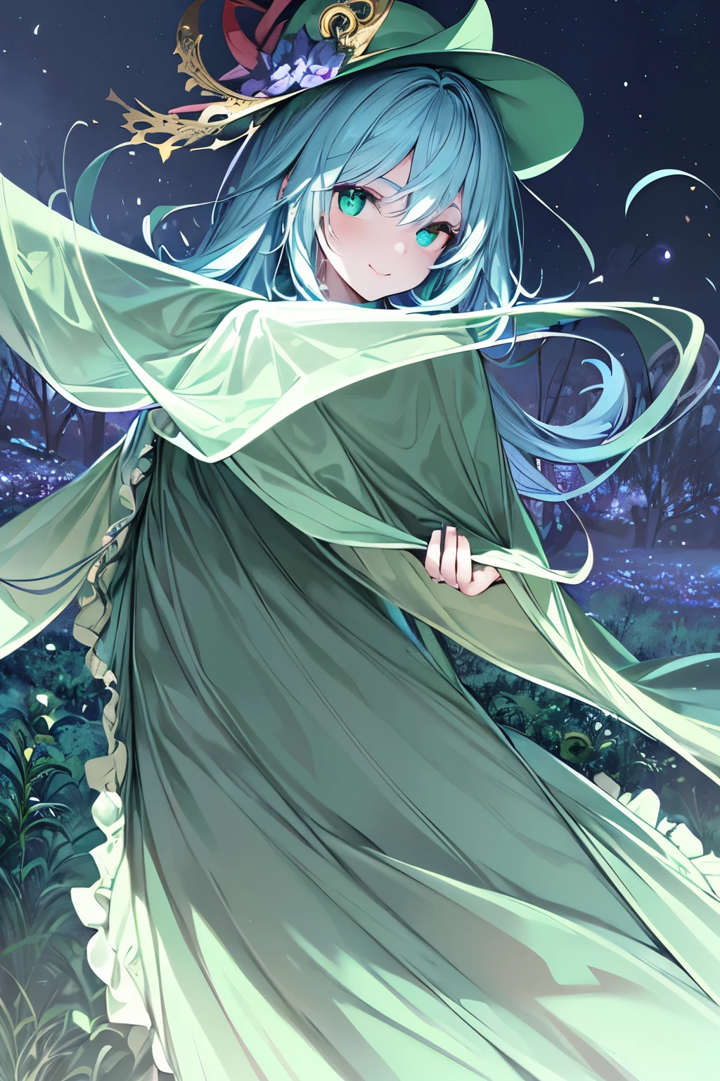 (best quality,4k,8k,highres,masterpiece:1.2),ultra-detailed,(realistic,photorealistic,photo-realistic:1.37),anime style,gloomy landscape,jester man with beautifully detailed eyes,green jester outfit,clown,green jester hat with 5 points,painted face with intricate patterns,macabre smile,red boots,mysterious atmosphere in the night,perfect face with well-defined features,detailed face,shadows dancing on his face,mystical aura,hauntingly beautiful scene,green moon illuminating the darkness,dreamlike setting,star-filled sky,enchanted forest surrounding him,surreal colors,bewitching glow from the moonlight,ethereal vibes,whimsical energy,mesmerizing beauty,captivating presence.
