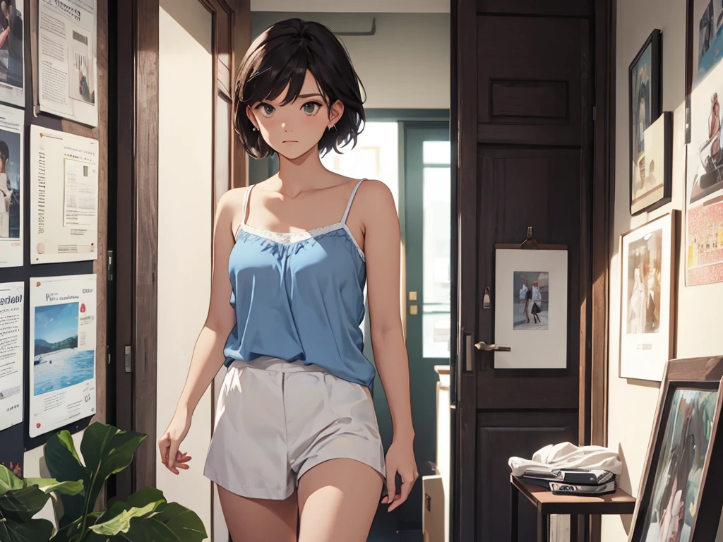 female，short camisole，white，Art，ad