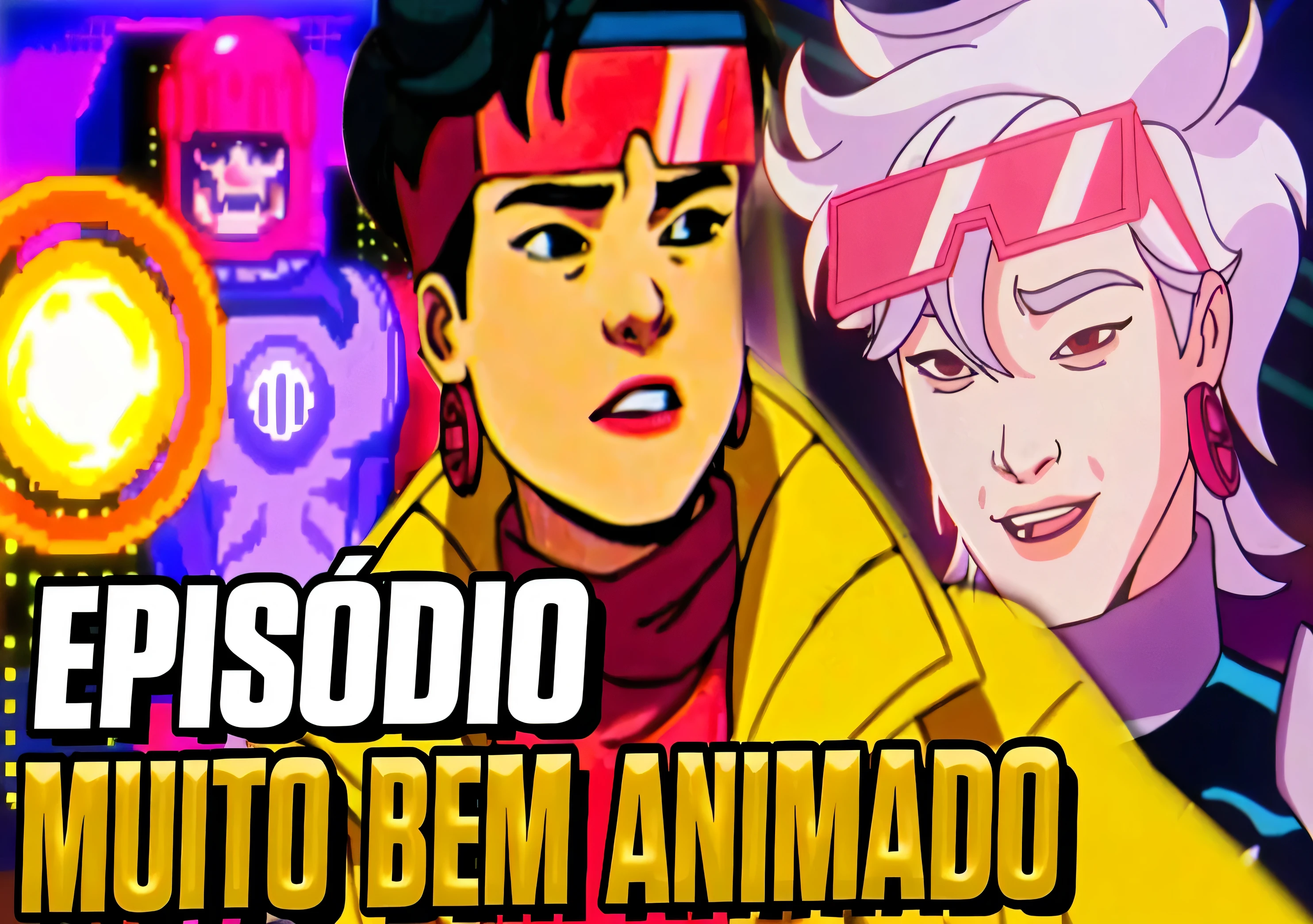 uma imagem de desenho animado de duas pessoas em uma sala com fundo neon, A aventura bizarra de Jojo, miniatura do youtube, 8 0 s anime vibe, jojo aventura bizarra, cuta anime, 90-s anime, estilo jojo anime, Estilo anime dos anos 80, retro anime, Estilo de arte de anime dos anos 80, X-men '97 Marvel Disney Plus !!!!