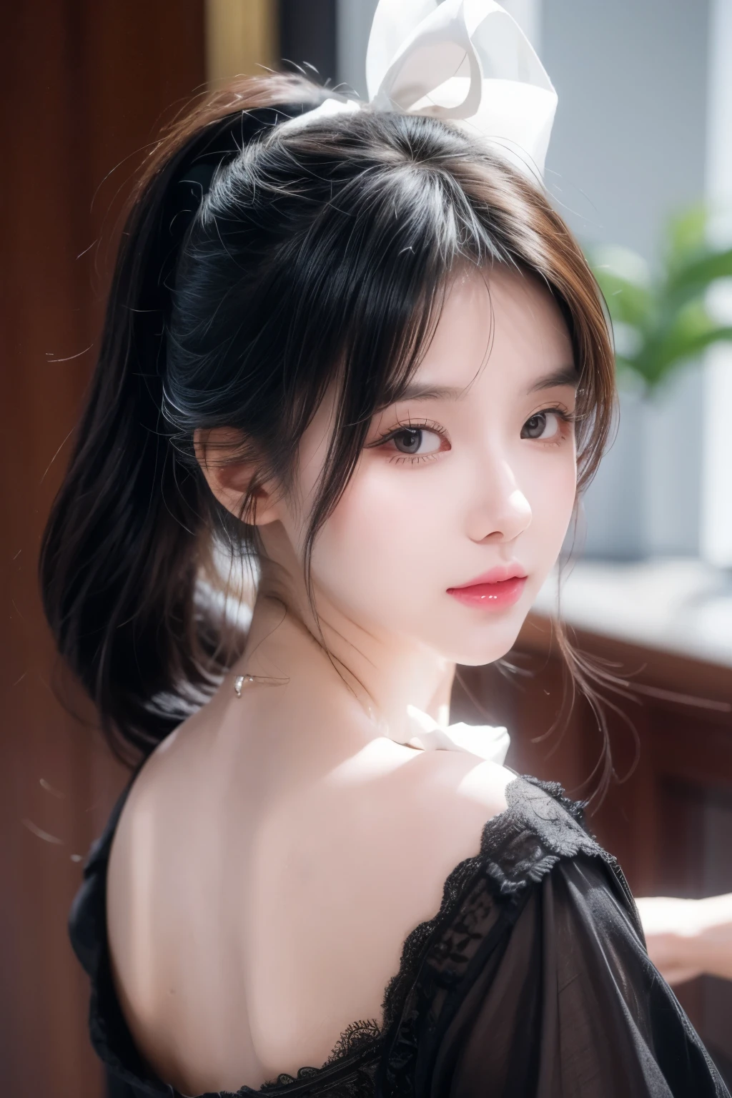 I, of_student, +_+, 黑色of_hair, 高of_ponytail, 红色of_flower_hair_decoration, masterpiece, 最好of质量, Super detailed, illustration, 独自of, 1 girl
