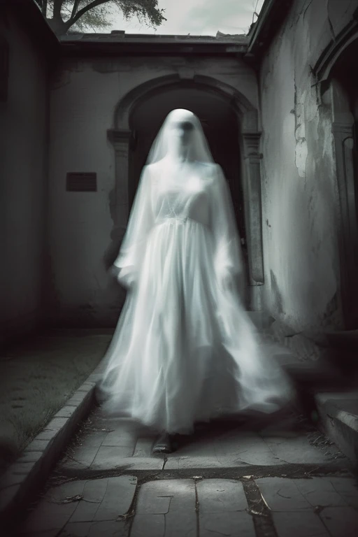 Ghost, highly detailed candid photo of Ghost walking in a cemetery:1.3, (((transparent))), ((veil)), ((looking at the viewer)), portrait:1.5, masterpiece, highest quality:1.1, cemetery:1.3, outdoor, god&#39;s rays:1.3, night:1.3, pitch black:1.2, Super photorealistic, sharp focus:1.1, Depth of the bounds written:1.1, 50mm, Nathan Wirth's style, Hasselblad x1d II, Door 160,