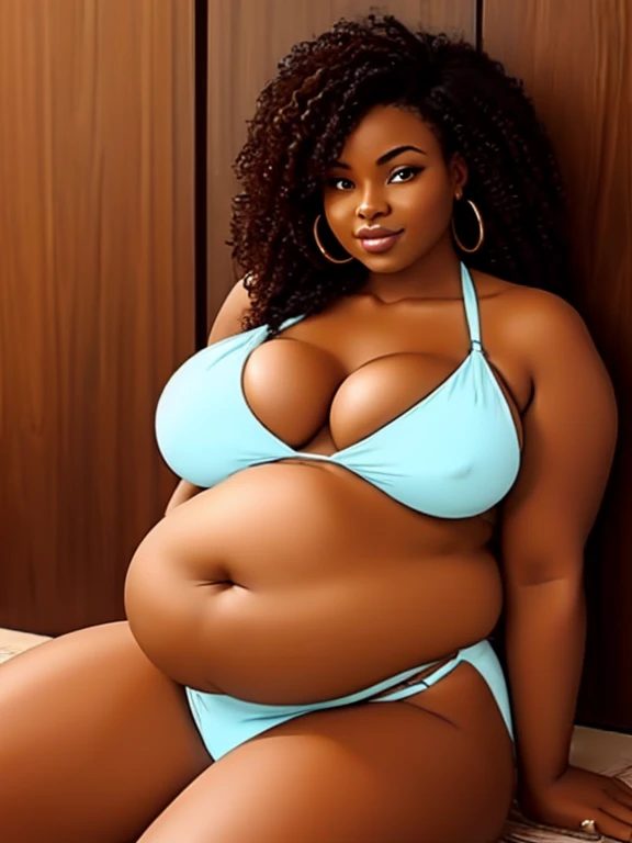 Bbw, bikini, beautiful face, bloated belly, bbw African woman,