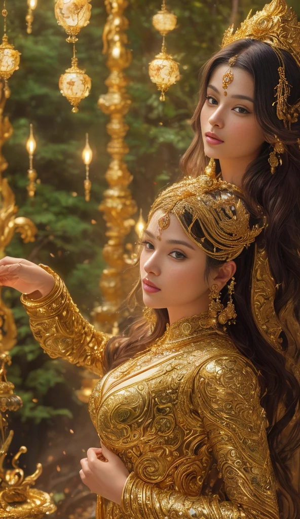 Face of beautiful indian woman, a masterpiece ultra realistic ultra detailed portrait of a beautiful girl in incredible golden armor. baroque renaissance. in forest. medium shot, intricate, elegant, highly detailed. trending on artstation, digital art, by stanley artgerm lau, wlop, rossdraws, james jean, andrei riabovitchev, marc simonetti, yoshitaka amano. background by james jean and gustav klimt, light by julie bell, 4 k, porcelain skin.
