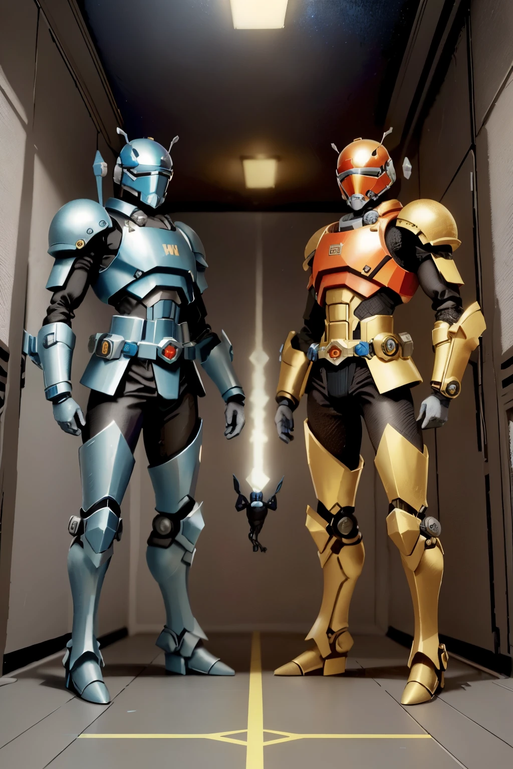 «»A fantastical portrayal of a strong and proud blue ant. The blue ant should be depicted standing upright, and with a stout figure. The blue ant soldier should be posed with a determined and confident stance with an e-11 blaster in hand. The background should be a metallic hallway emphasizing the ant's role as a soldier. The lighting should be bright and focused on the ant, highlighting its face and blue chitin. The camera shot should be a full-body shot, capturing the ant's defiant demeanor and the fine details of its gear. The resolution should be 8K or higher to showcase the majestic textures of the blue ant's face, thorax, and blaster. The render style should aim for an oil painting or classical look, suitable for a grounded but epic book cover. Art inspirations can be drawn from depictions from warhammer 40k (((ant soldier))), (((blaster))), (((science fantasy))), (((bright lighting))), (((full-body shot))), (((8K resolution))), (((fantasy render style))), (((star wars))), (((warhammer 40k)))»