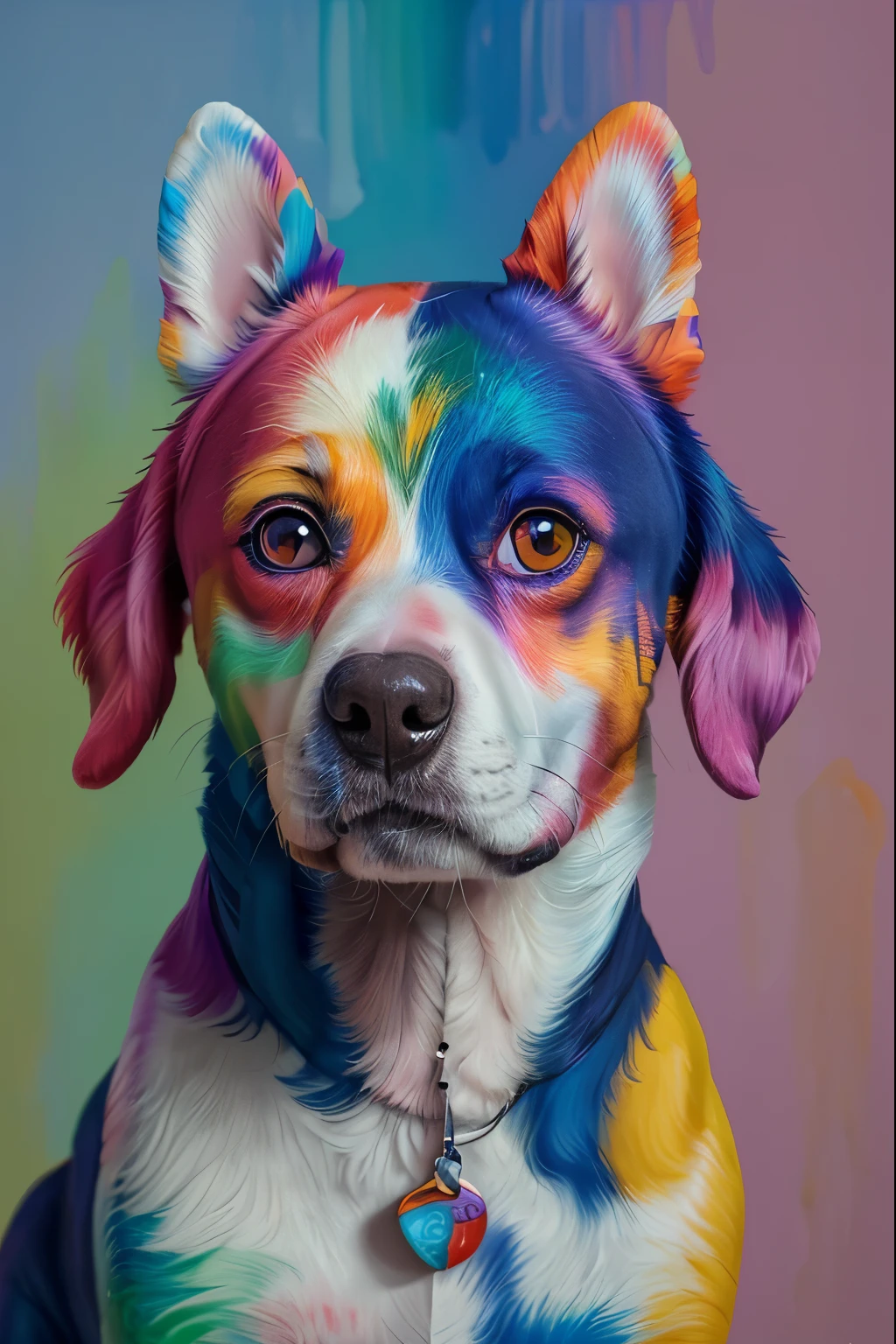 painting of a dog with a colorful face and eyes, 4 k, 4k detailed