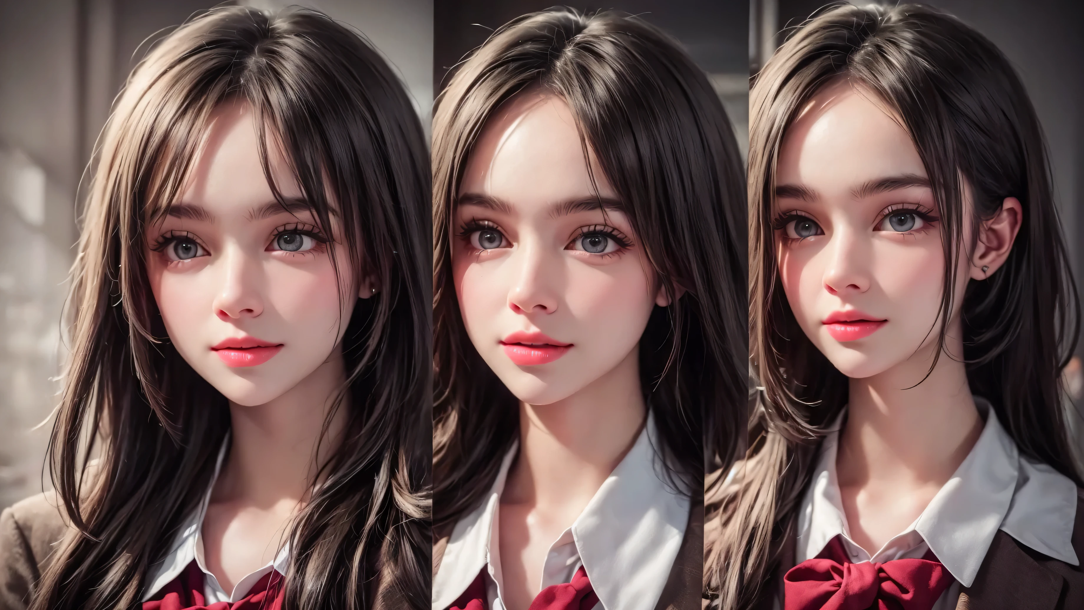 1 girl, very cute, wonderful face and eyes, (nice nice smile), (Highly detailed beautiful face), bright and glossy lips,  please keep looking at me, super beautiful, (school uniform:1.3), (highest quality:1.4), (hyper quality), (Super detailed), (surreal, Photoreal:1.37), real skin texture, High definition CG integrated 8K wallpapers, RAW photo, professional photos, cinematic lighting,