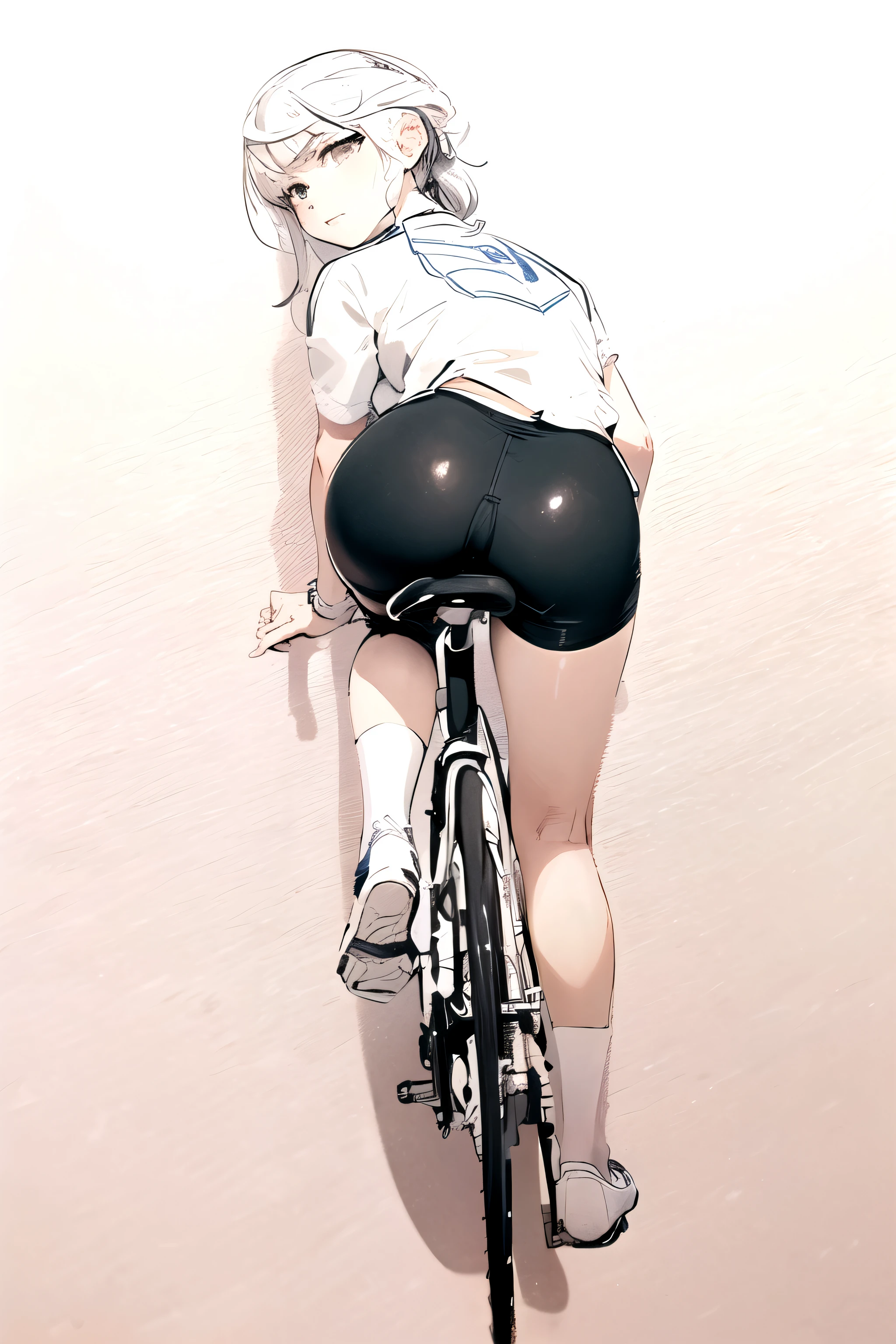 A woman riding a bicycle on a white background, overview sketch, overview drawing, line drawing!!, clean line drawing, thick overview, line sketch, simple line drawing, by Naka Bokunen, overview, line drawing, heavy line drawing, perfect line drawing, clean anime overviews, line drawing illustration, thick line drawing, intense line drawing, overview art