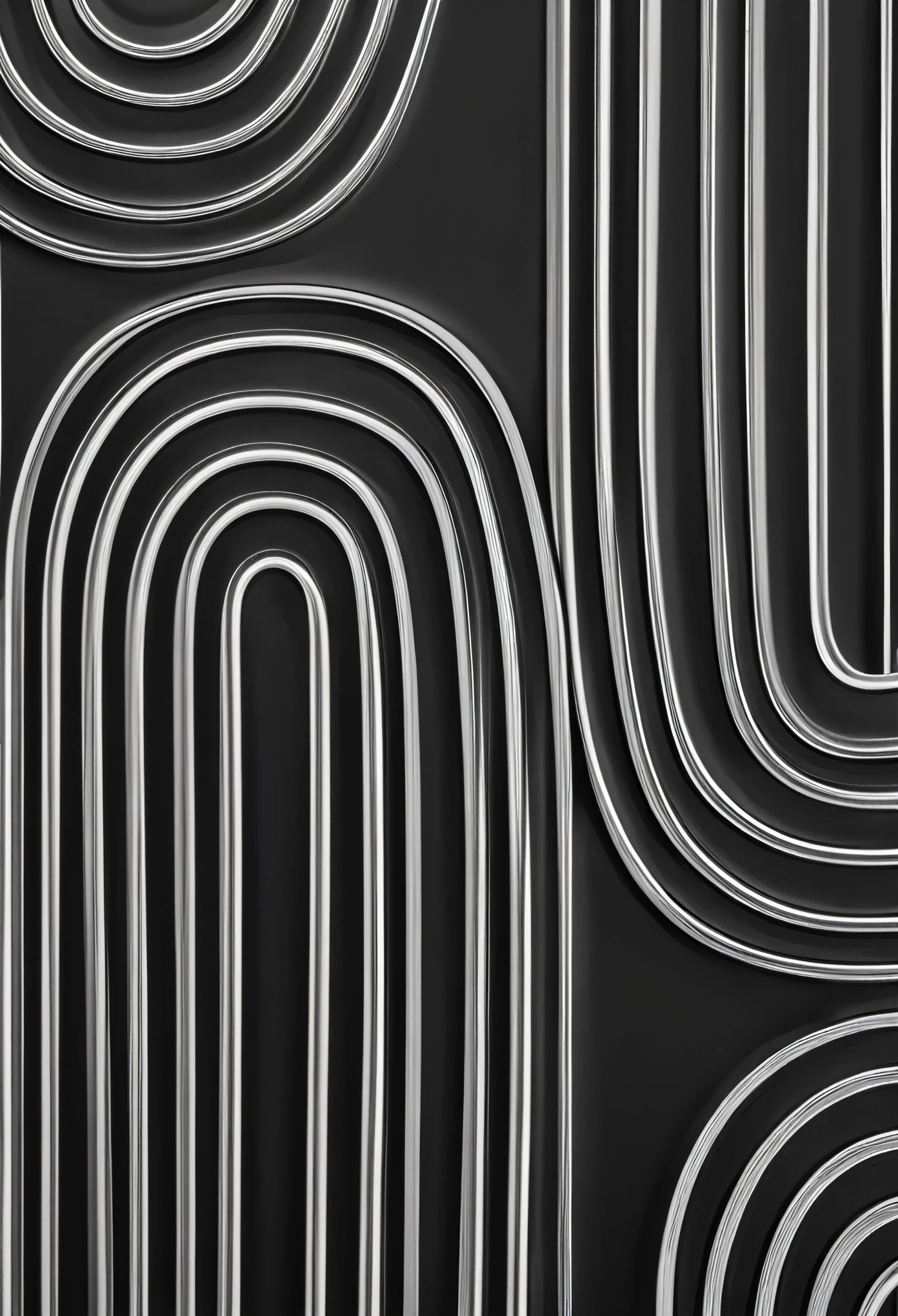 a black and white photo of a wall with a pattern, linhas arredondadas, curvado lines, preto curvo, contornos pronunciados, Arte Linear - N 9, linhas muito alongadas, sinuoso, linhas grossas, linhas simples, contorno cruzado, na arte, linhas de tinta grossas, curvado, Arte de linha minimalista abstrata, linhas pretas grossas, protege pantone, linhas fluidas 532k.