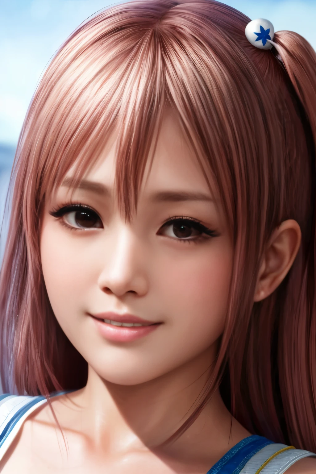 Honoka, close up, face, portrait, wondering look, add_detail:1, clean, ready and happy to fight 