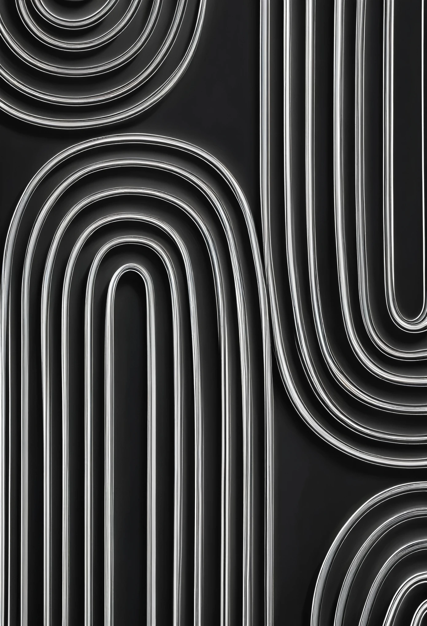 a black and white photo of a wall with a pattern, linhas arredondadas, curvado lines, preto curvo, contornos pronunciados, Arte Linear - N 9, linhas muito alongadas, sinuoso, linhas grossas, linhas simples, contorno cruzado, na arte, linhas de tinta grossas, curvado, Arte de linha minimalista abstrata, linhas pretas grossas, protege pantone, fluid lines 532k vectorized to the maximum.