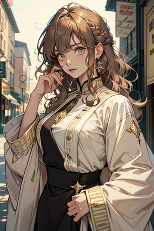 The Old Woman of the Wizard of Light, , Long side-swept bangs wavy light brown hair, Crystal Eyes, Ethnic Earrings, Fashion Out It