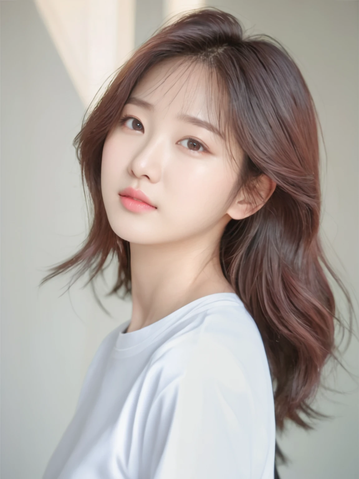 a close up of a woman with long hair wearing a white shirt, young adorable korean face, jaeyeon nam, wan adorable korean face, portrait of female korean idol, lee ji-eun, lee ji - eun, beautiful young korean woman, gorgeous young korean woman, jinyoung shin, cute korean actress, beautiful south korean woman, heonhwa choe