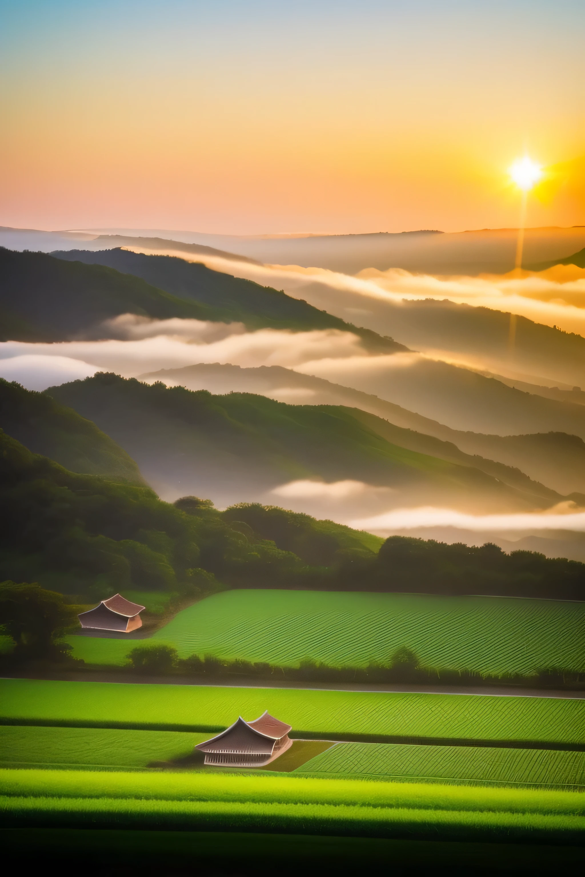 The morning dew covered the grass, and the crystal pearls of dew sparkled in the morning light, giving a fresh feeling. Mist covered the fields in the morning light, adicionando uma atmosfera misteriosa a esta temporada. A brisa fresca soprou em meu rosto, making me feel extremely comfortable.
In this moment of silence, I heard the sound of birds and insects, they intertwined, formando uma sinfonia maravilhosa. Parei e curti tranquilamente essa cena. from a distance, some farmers had already started working in the fields, their figures emerging and disappearing into the mist. This Bai Lu morning was so harmonious and beautiful.