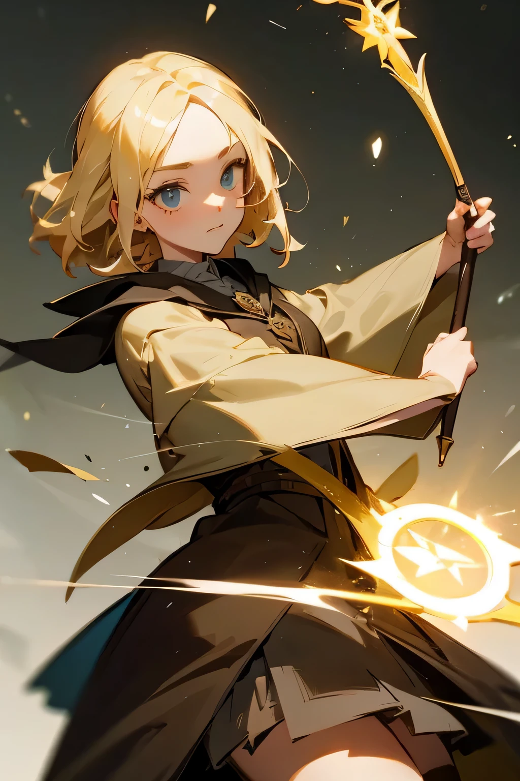 Anime girl holding sword and stars, Artgerm and Atey Ghailan, a young witch, Epic Mage Girl Character, young wizard, holding a magic wand, Demon Slayer Rui fan art, heroine 👀 :8, waving a magic wand, Carry a magic wand, guweiz style artwork, guweiz