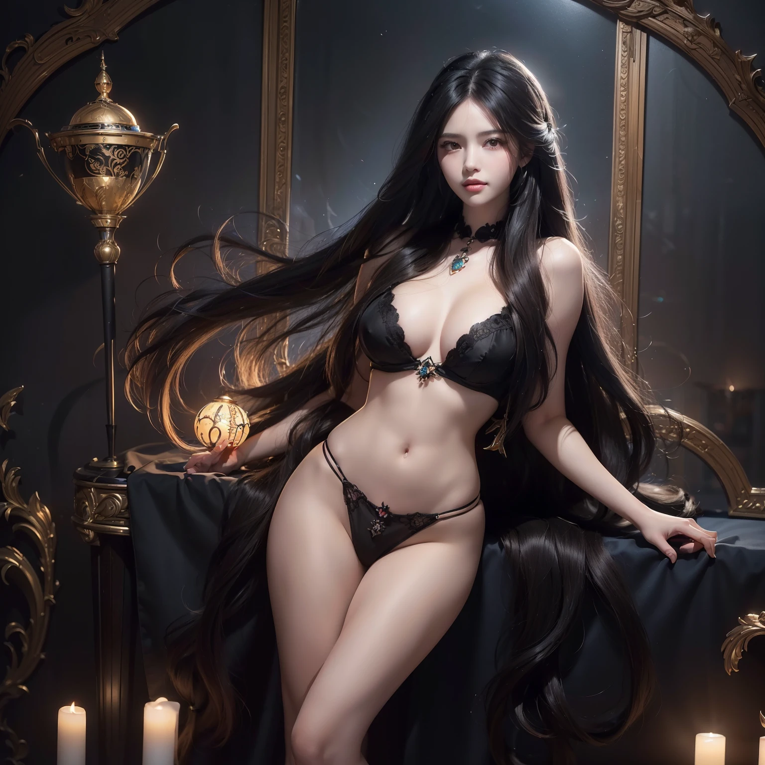 (best image quality、highest quality、highest resolution、hyper-realistic photos、full body photo、masterpiece、)one girl、Amazingly long black hair is super beautiful、hair length about 3 meters、white underwear or naked、Hide your whole body with straight black hair、very beautiful face、Beautiful well-groomed black hair、very large amount of hair、Long black hair that emphasizes the feminine sexiness、slim body shape、shiny beautiful hair、bright lighting、professional lighting、World long hair contest winner、full body real photo、head to toe photo、Photographed from approximately 4 meters away、super real、both hands、2 feet、five fingers、longest black hair in the world、My hair is heavy and I'm tired、hair longer than rapunzel、very large amount of hair、She has very long black hair that covers her entire body.、Hair that is shampooed every day is very beautiful、Her very long black hair smells of rosy sexinesy charm is、I have very long black hair、Long black hair is a symbol of beauty、My pride is very long black hair、This long hair length and volume is admired all over the world、Very long black hair spread out in a fan shape、backwards、sleep on your stomach、Smooth black hair flowing from shoulders to floor、I always drag my long black hair when I walk.、