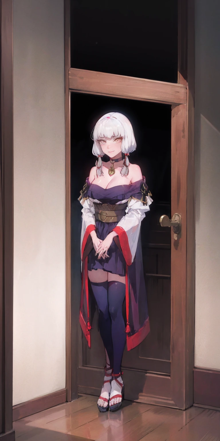 dark fantasy anime illustration of a (mature MILF BIMBO albino skin and short white hair), (FULL BODY) perfect face, wearing tight leather stealth armor, stalking, BIG KNOCKERS CLEAVAGE, lustful smirking smile red blush red cheeks, chain leash, kneeling, shackles, leather black collar slave, ((BLACK background)) hands on glass WITH KNOCKERS on glass, glass window fog water drop, 5 fingers each hand, metal handcuffs, black choker collar, thighhighs, long legs, metal ankle, metal sandals, metal shoulders, standing straight symmetrical against glass