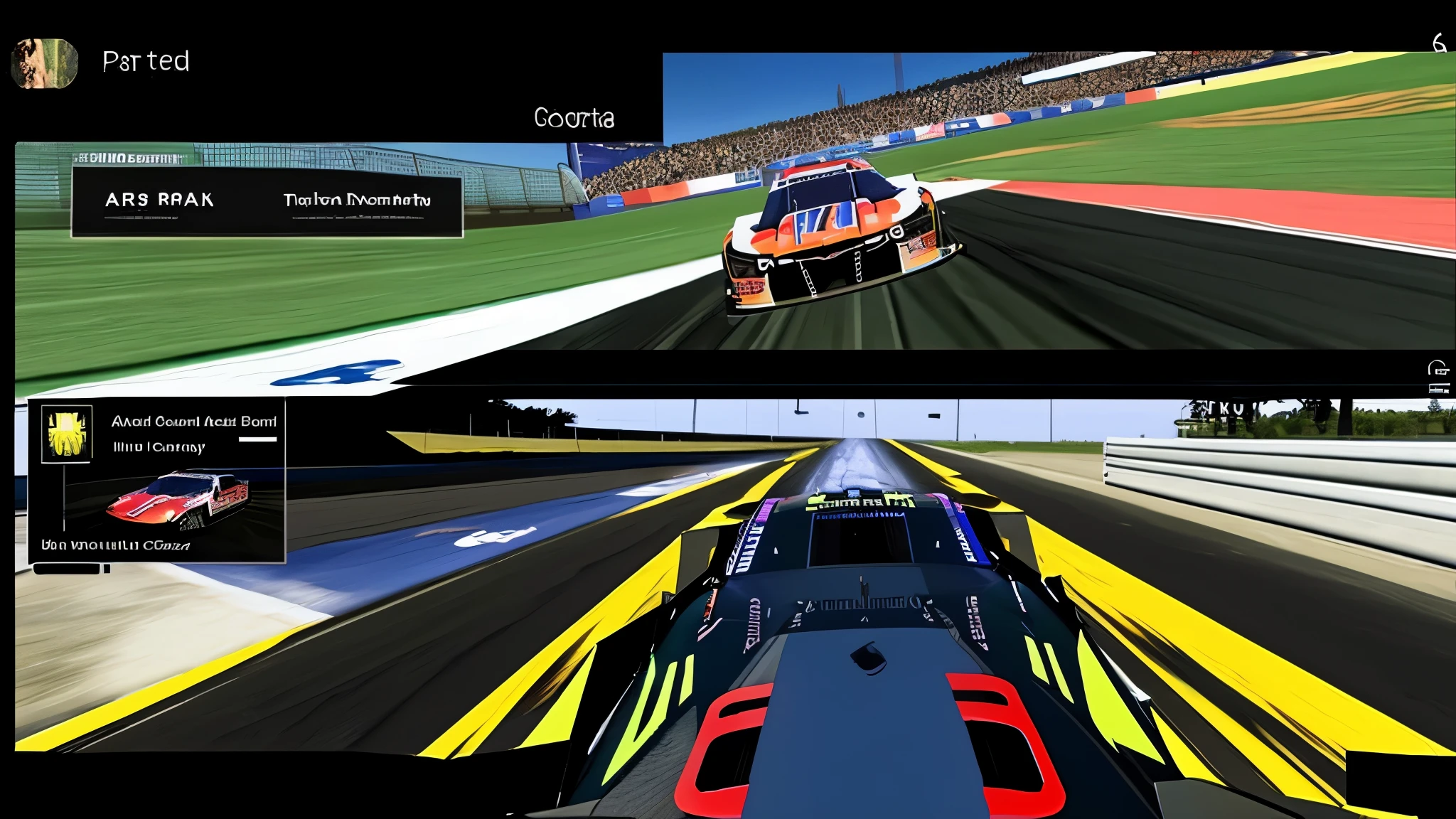Playing High graphics super Car game in computer screen shot from car back view with NASCAR racing in gaming view while car drifting 