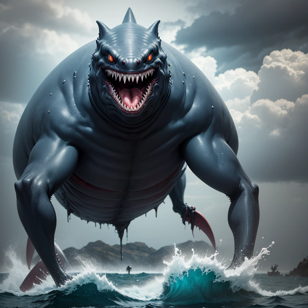 "(best quality,4k,highres,masterpiece:1.2),ultra-detailed,realistic:1.37,crab shark,creepy,mutant,blue shelled,giant,shark,creature,shore,hunting for prey,sinister,ominous,dark waters,massive jaws,sharp teeth,menacing presence,distorted body shape,intense gaze,scaly skin,evil,horror,nightmarish,terror-inducing,ominous atmosphere,dimly lit,stormy sky,specific unique species,unearthly appearance"