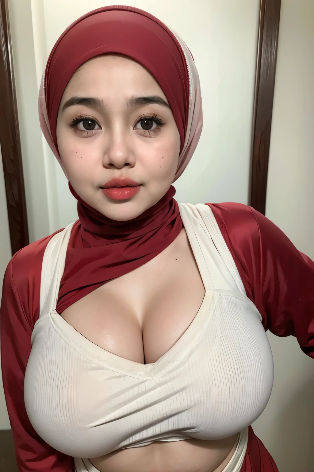 (chubby cheeks), Wearing Lingerie, (((HIJAB MALAY GIRL))), masutepiece, High quality, UHD 32K, Realistic face, Realistic skin feeling , A Japanese Lady, 8 years old, , Very cute and baby-like face, (((FLAT CHEST))), ((look In front  at the camera and SADNESS)), (((CUTE GIRL))), ((RED LIPS)), ((CHUBBY)), (undress, Green And White, (Heavy Breasts), (Heavy Boobs), (chubby cheeks) , (Mega Boobs),