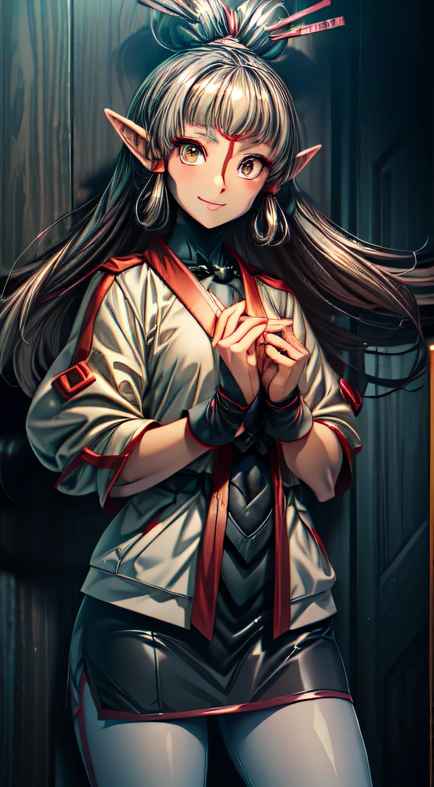 paya, cute elf, wariza,grass,sky,smile, intricate eyes,beautiful detailed eyes,symmetrical eyes,big eyes:1.5, (ultra detailed,extremely detailed),(photorealistic artwork:1.37),(extremely detailed CG unity 8k wallpaper),(((vibrant colors,vibrant theme))),(intricate),(masterpiece),(best quality), dress, uniform, pantyhose,