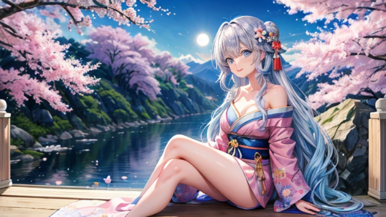 Look away。Turn away。Cool Beauty Fox Princess。Relax in a reclining chair with your legs stretched out。kimono。Big Breasts