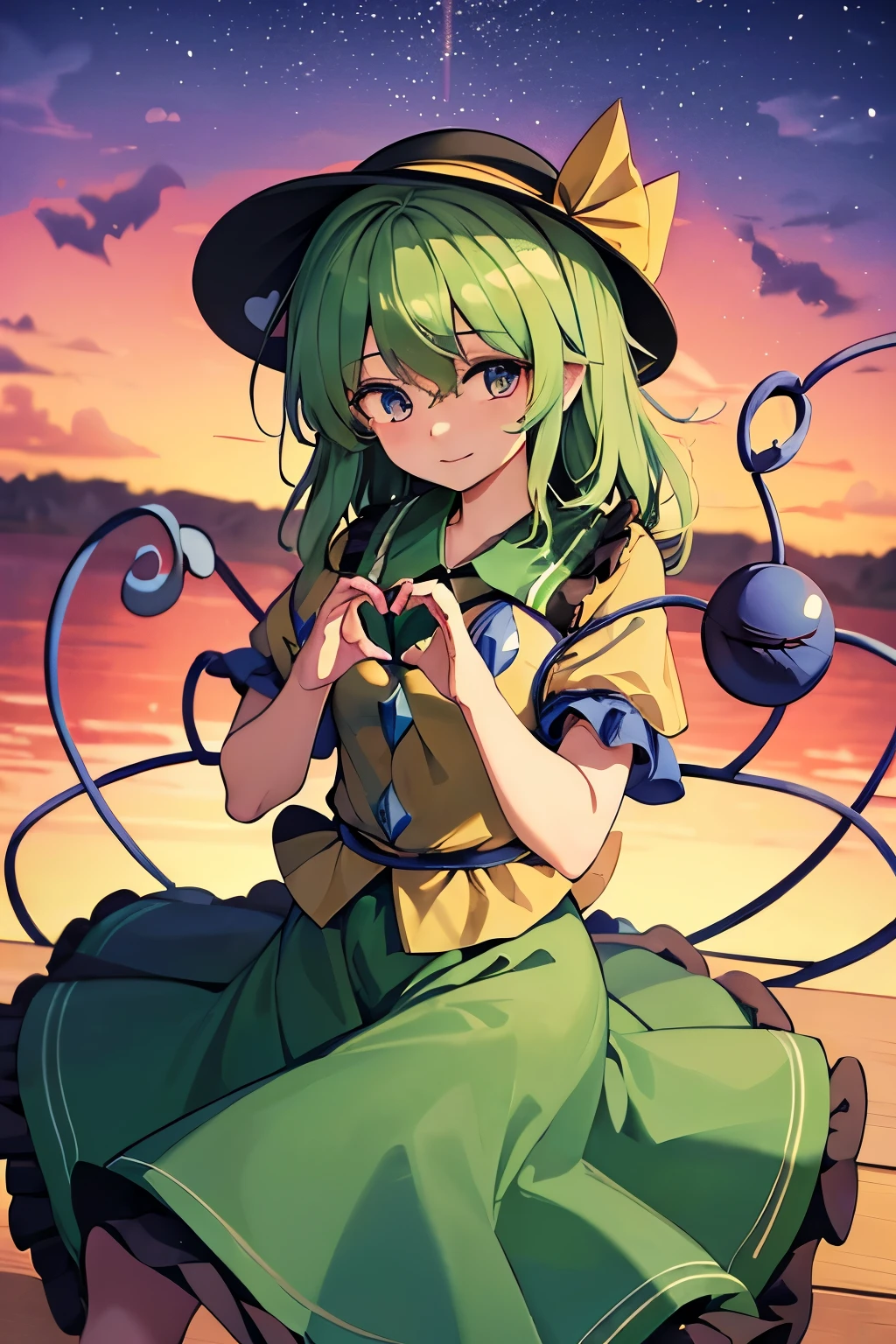 masterpiece, best quality, extremely detailed, anime, girl,(((touhou project))),,(((Komeiji Koishi))),(((heart hands)))