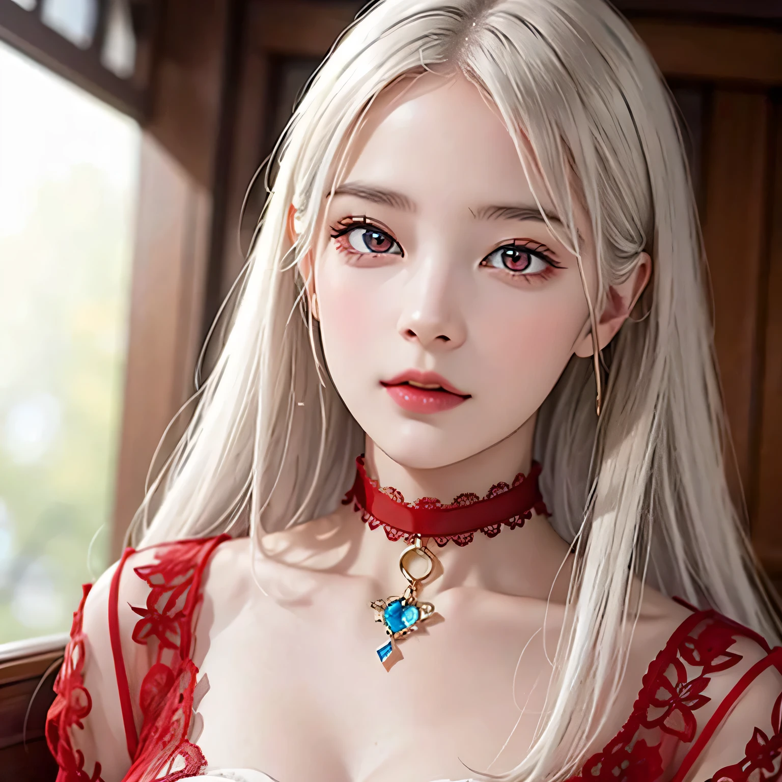 Background with、high-level image quality、Red dress、a miniskirt、T back、pantyhose、Looking at the camera、an elegant woman、耳Nipple Ring、A bracelet、Colossal tits、a necklace、Slim waist、sexypose、seductiv、(top-quality、tmasterpiece:1.2),teens girl,white color hair、slick skin、Beautiful mouth、smooth legs、Busty body,On-bed,Riding position,Visible on the back,Butt visible,