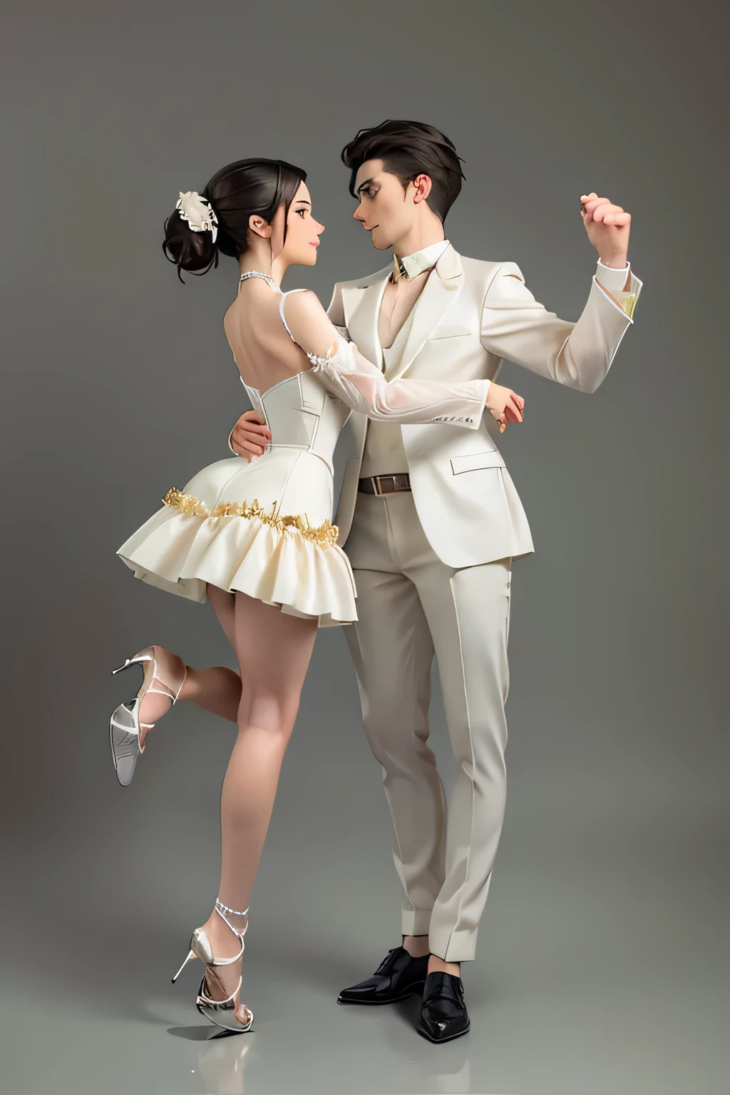 Beautiful men and beautiful women,The man is wearing a white tailcoat, The woman is wearing a white ballroom dress, dance gracefully, model body shape, Losing weight,long limbs,good style,Couple Dance, Dancing to each other, wearing a white dress, Ballroom dancing, Dance gracefully on top of you, green background, dancer, quickstep, Run,Two limbs each,full body image,The background is a solid color, dynamic dancing, Sophisticated, Pair dance, 8k quality, Expressing every detail, Pair Couple, Background green, Japan, real, high resolution, Beautiful men and beautiful women, Eyes and nose are clear, 