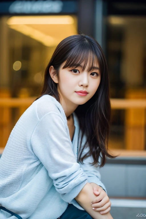 A girl named Haruka, Straight Hair, 28 years old, busty, Slender, cheek bulge, player’s perspective, Soft Flare, f/2.8, 50mm, Fujifilm, UHD, retina, masterpiece, ccurate, anatomically correct, textured skin, super detail, high details, high quality, best quality, highres, 1080P, HD, 4K, 8k, casual attire, sneakers