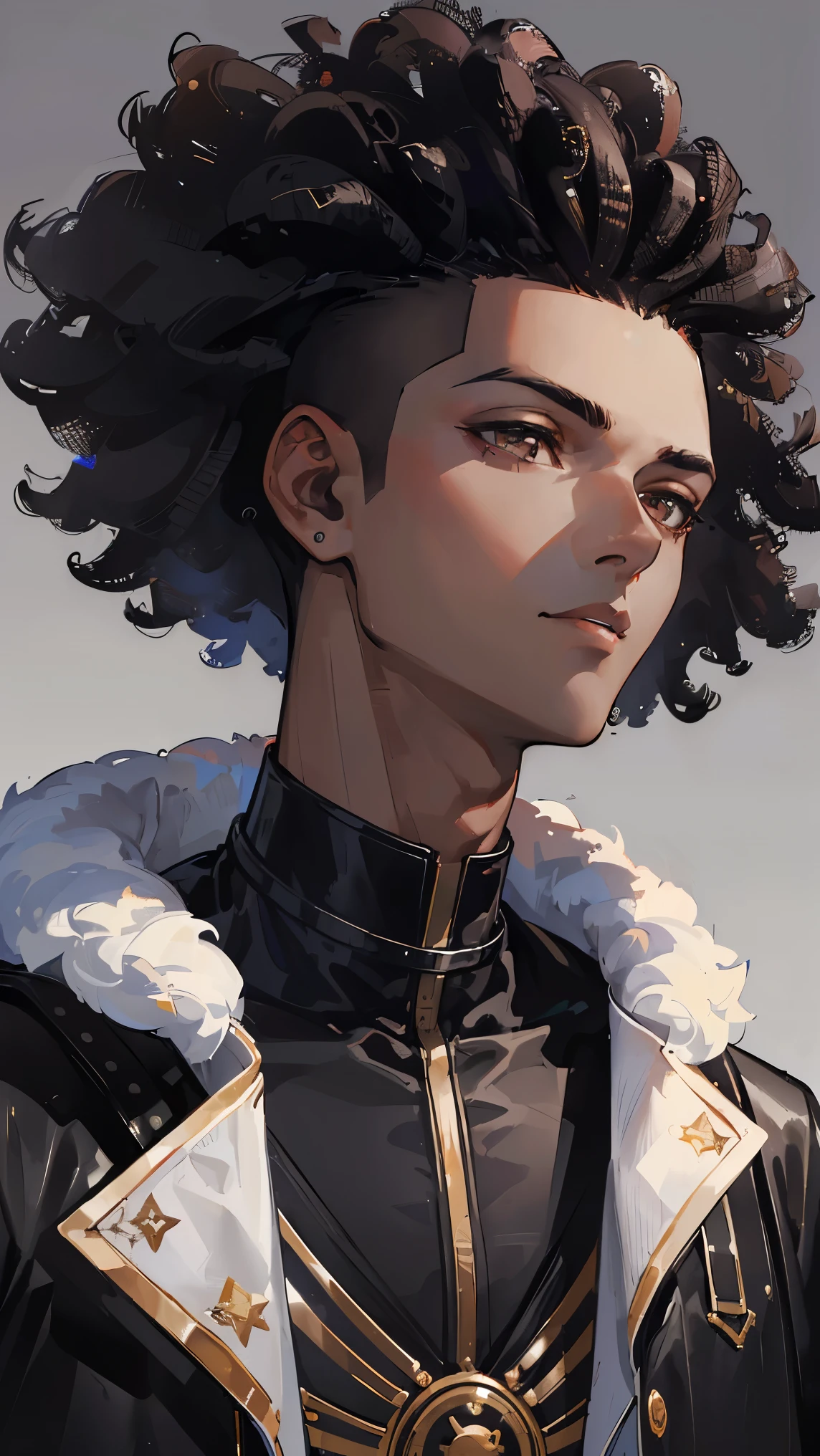 (Man1,male,Oval face,brown eyes),(dark skin),(black hair,afro Fade haircut),(black jacket),Highly detailed ,8K wallpapers،Highest quality, high resolution, beautiful lighting, detailed shadow,high resolution،highly detailed,(black skin,detailed faces and eyes,realistic eyes)