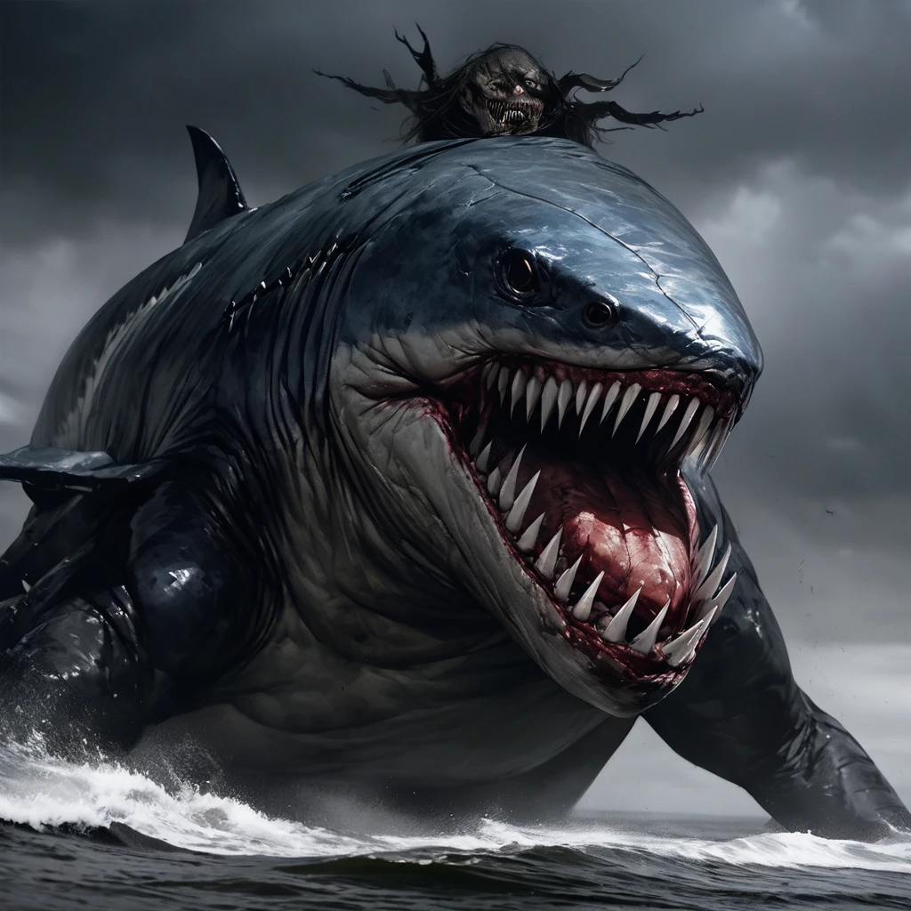 "(best quality,4k,highres,masterpiece:1.2),ultra-detailed,realistic:1.37,crab shark,creepy,mutant,blue shelled,giant,shark,creature,shore,hunting for prey,sinister,ominous,dark waters,massive jaws,sharp teeth,menacing presence,distorted body shape,intense gaze,scaly skin,evil,horror,nightmarish,terror-inducing,ominous atmosphere,dimly lit,stormy sky,specific unique species,unearthly appearance"