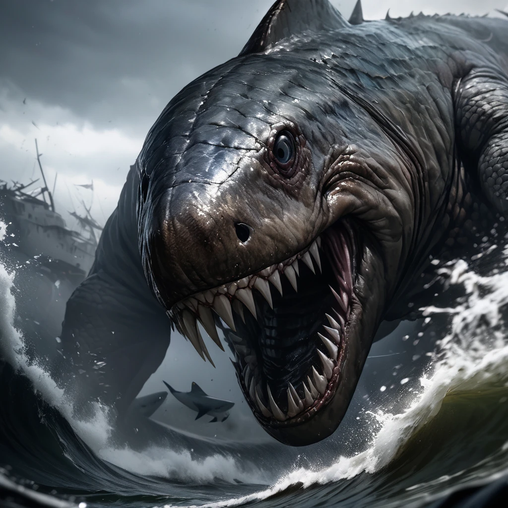 "(best quality,4k,highres,masterpiece:1.2),ultra-detailed,realistic:1.37,crab shark,creepy,mutant,blue shelled,giant,shark,creature,shore,hunting for prey,sinister,ominous,dark waters,massive jaws,sharp teeth,menacing presence,distorted body shape,intense gaze,scaly skin,evil,horror,nightmarish,terror-inducing,ominous atmosphere,dimly lit,stormy sky,specific unique species,unearthly appearance"