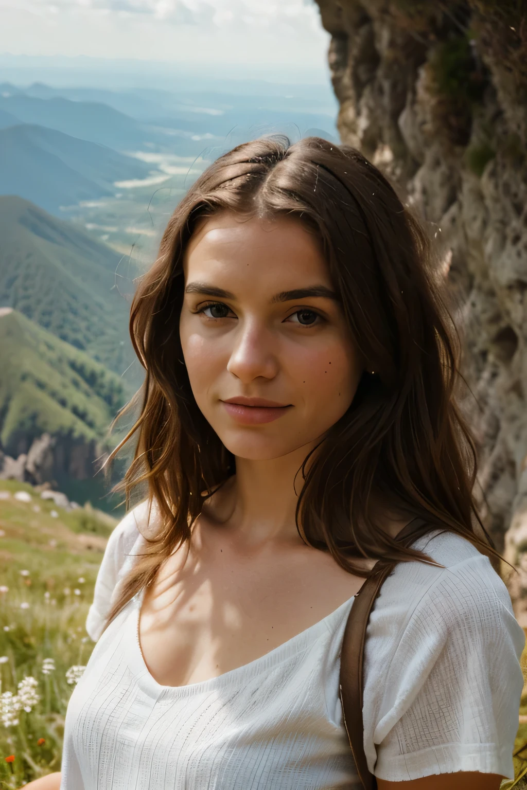 zufrieden, Portrait of a young woman on a mountain, Sommer, 4k, HD,