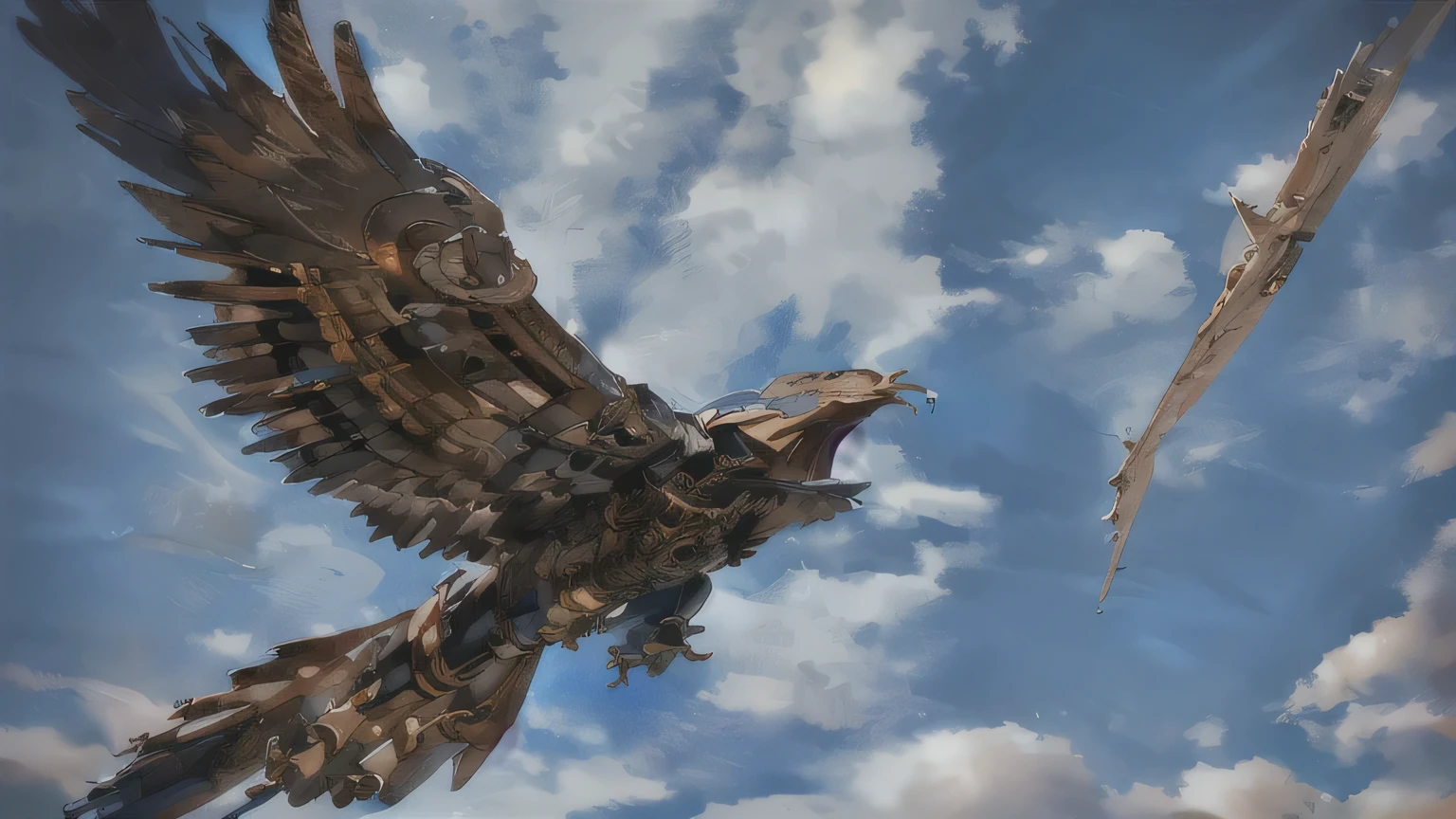 Sky，amazing shot，Looking up，Material: wood，Precision mechanics，Mechanical Eagle，Non-real creatures