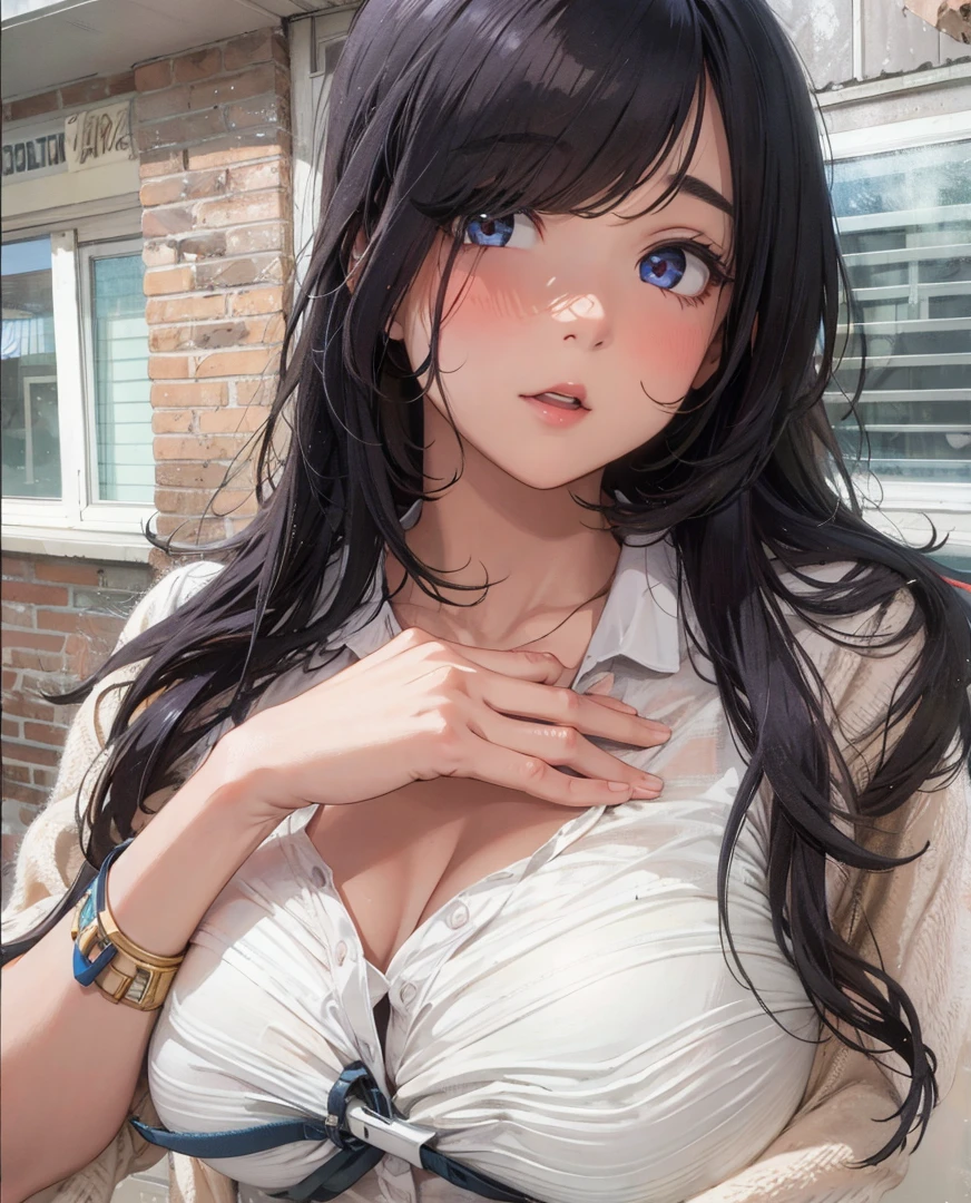 Detailed Face, Detailed eyes, masterpiece, Perfect quality, Anime Style, 8k resolution, RAW Photo, Highest quality, High-quality RAW color, Professional Photography, Adult woman in her late 20s, Full Body, Modern earrings, One person, slightly raised eyes, Narrow eyes, Round face, Long Hair, Lovely underwear, Slightly chubby, Perfect Bust, lingerie, WLOP, Sakimi-chan