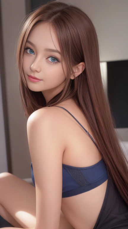 8K, highest quality, intricate details, Super detailed, ultra high resolution, masterpiece, random angle, thin, smile, close up shot, (compensate: 0.4), (ふわふわのblue eyes: 1.21), blue eyes, looking at the viewer, ((full body)), 1 girl, alone, 1 girl, (( full body)), close up shot, , ((expensive)), (((fit the body))), (((slim face))), sharp face, clear eyes, ((( brown hair, Pink Mesh,long hair, )) , (detailed face), sharp face, thin lips, ((black costume)), ((Black Camisole Dress)), detailed face, detailed chest, , Soft-looking chest, detailed butt,perfect body, leg details,Korean beauty,Hosomi,