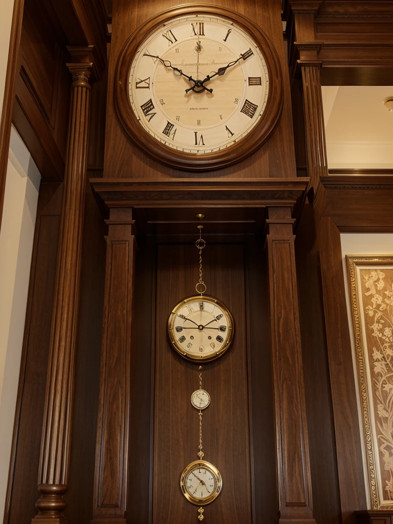 Very elegant and fine very large wooden pendulum clock with three strings and Roman numerals 