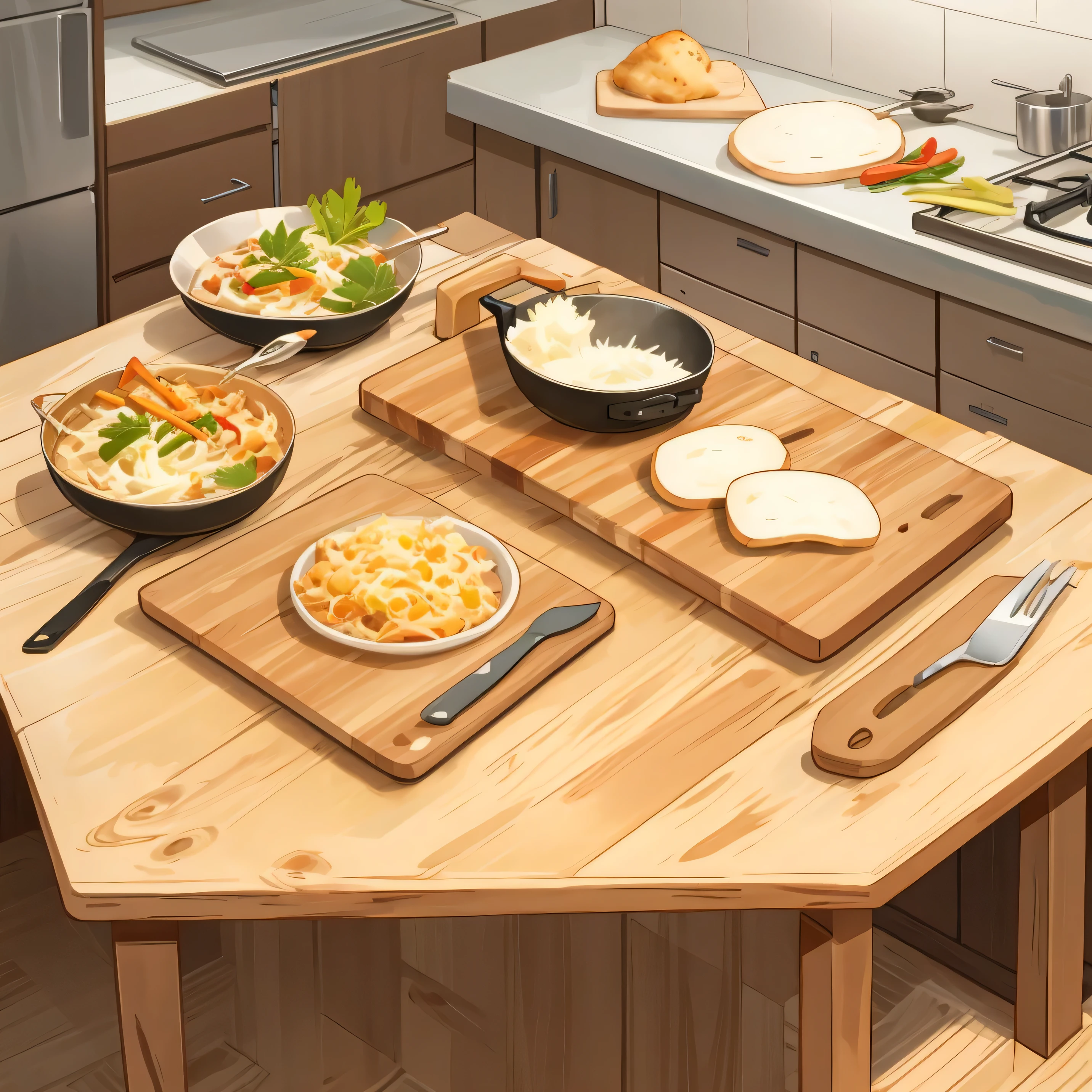 cooking utensils, 2D illustration, cutting board made of wood, small size cutting board, Cutting board with small support legs,