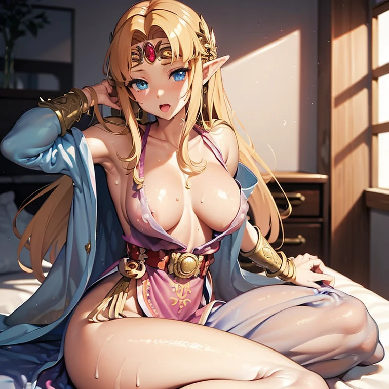 Hyper realistic super detailed sexy princess Zelda detailed, expressions faciales sexy, seductive facial expressions, [:(Face detail: 1.4): 0.4], big butt, big breasts 16K resolution, 4k resolution, (Ventre plat parfait), (image couleur), BREAK pink dress, blunt bangs, satin, sparkling, side slit, night, crossed arms, masterpiece, best quality, highly detailed BREAK, looking at viewer, crouched down, masterpiece, best quality, highly detailed, desire, blush, (Beautiful and detailed eyes description), (beautiful and detailed face), Perfect female body, (Best Quality), (ultra-detailliert), (masuter piece), (hight resolution), (Original), (the Extremely Detailed CG Unity 8K Wallpapers)