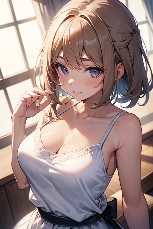 1girl,solo,retina,masterpiece, Awards, high quality, High resolution, HD, 4K,8K,high quality,portrait,white clothes,camisole,Deformed ,Shrinking ,Spindle-shaped 