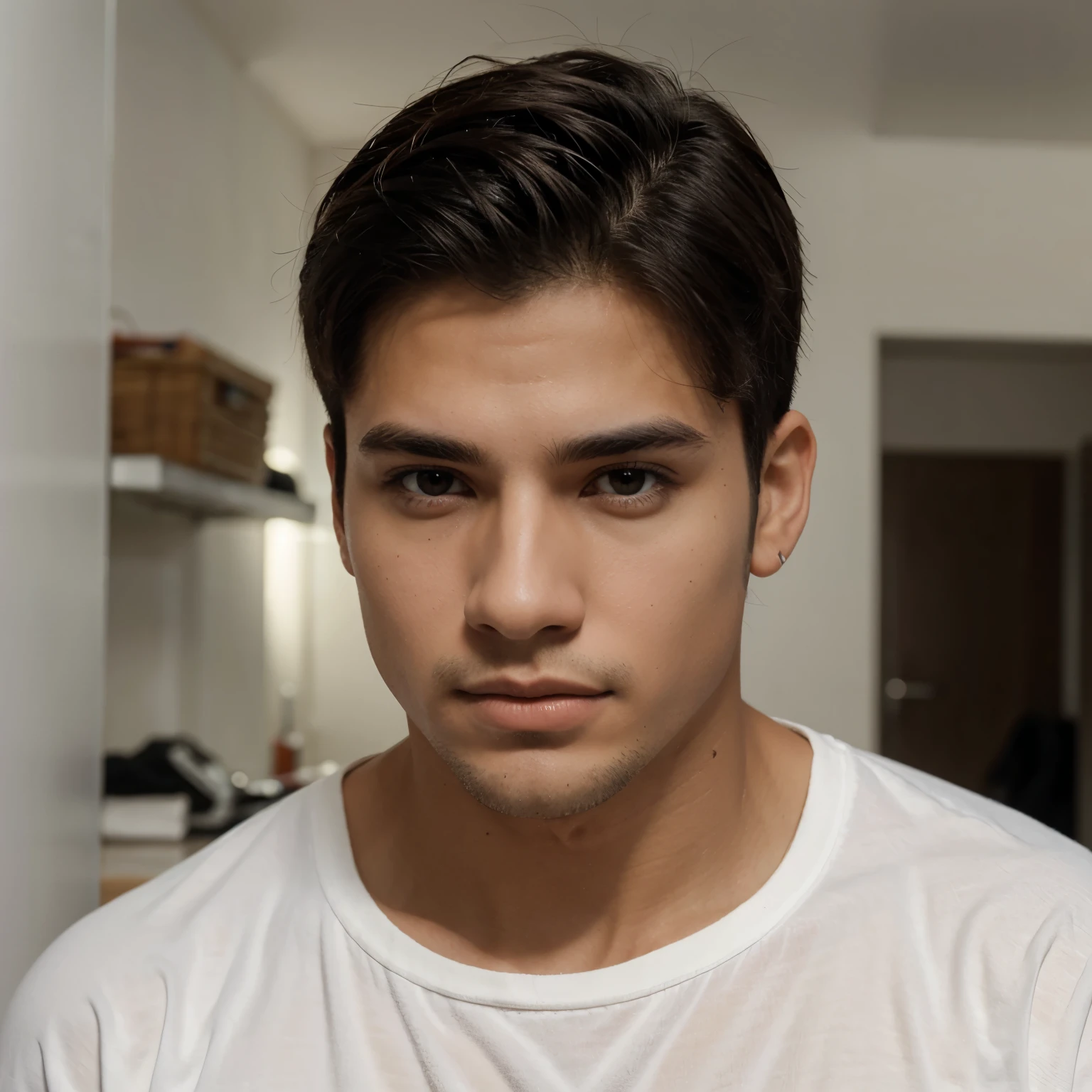 Masculino, joven, tes blanca, ojos claros, pelo negro, atractivo